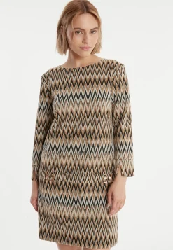 Fashion Ana Alcazar Schwarz-Gold-Beiges Tunikakleid Penalle Mehrfarbig